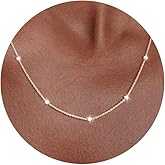 Carffordo 925 Sterling Silver Chain Necklace 16K Gold Plated Beaded Chain Necklace for Women Simple Dainty Choker Necklace Satellite Waterproof Link Necklace Trendy Jewelry Gifts