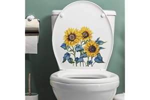 PALEERY@FC 3pcs Sunflower Toilet Cover Sticker Decals,Spring Butterfly Leaf Waterproof Toilet Lid Tank Seat Decals Cistern Self-Adhesive Bathroom Wall Sticker