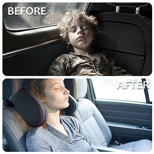 KAEFUYS 360° Rotatable Car Headrest for Children and Children, Removable, Easy to Install, Soft, Breathable, Comfortable for Travel, (Black)