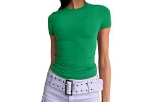 Dwnval Women Sexy Casual Basic T Shirts Tops Spring Summer Short Sleeve Crewneck Slim Fit Cute Crop Top Blouses