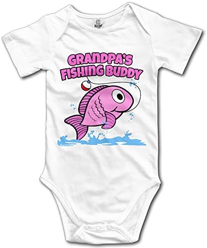 Amababy Unisex Newborn Bodysuits Grandpa Fishing Buddy Baby Babysuit Short Sleeve Jumpsuit Sunsuit Outfit 24 Months White