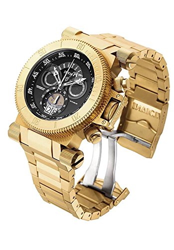 Invicta 17642 Men's Coalition Forces Black Dial Yellow Gold Steel Bracelet Chronograph Watch