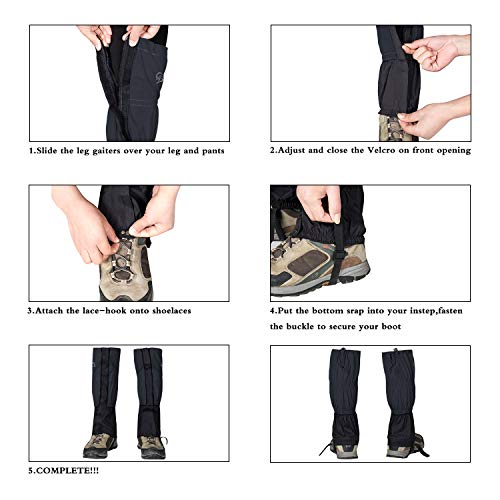 IDAND Waterproof Gaiters for Hiking Snow Gaiters Snow Leg Gaiters Snow Boot Gaiters Anti-Tear Oxford Fabric Outdoor Waterproof Snow Shoes for Outdoor Hiking Walking Hunting Climbing Mountain (Black)