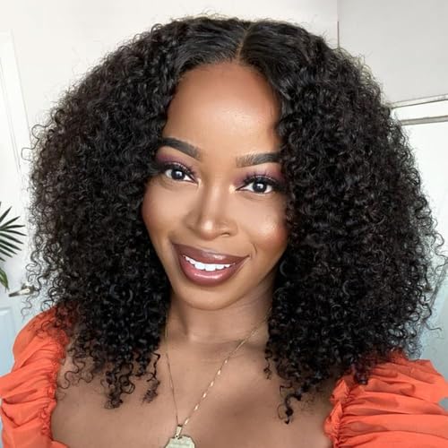 Afro V Part Kinky Curly Human Hair Wigs