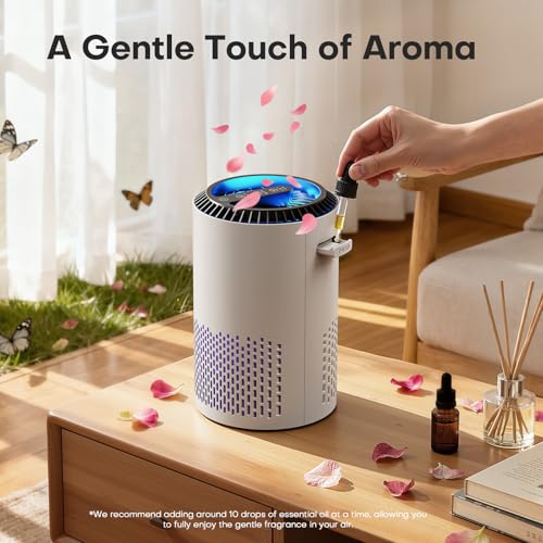 Air Purifiers for Bedroom Home, H13 True HEPA Filter Cleaner with Fragrance Sponge Covers up to 386 Sq Ft, for 99.97% Smoke, Dust, Odors, Pollen, Pet Dander, Office Desktop Small Room, MJH001A White