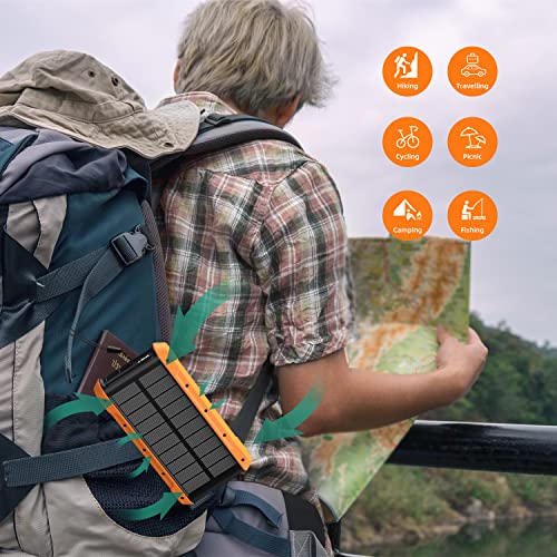 PD 25W Solar Power Bank, 30000mAh Solar Charger with 4 Outputs & 3 Inputs, External Backup Battery with Digital Display, LED Flashlight for iPhone, Tablet, Samsung and Outdoor Camping