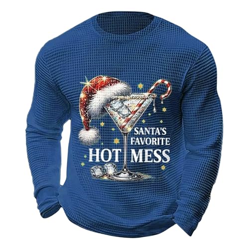 Nuaoxyeu christmas shirts Christmas Jumpers for Men Crew Neck Waffle Xmas Shirts Cozy Stretch Pullover Long Sleeve Sweaters Slim fit Ugly Festive Costume mens sweaters