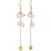 SUNYIK Natural Crystal Chip Stones Dangle Earrings for Women, Healing Tumbled Stones Drop Earrings for Ladies