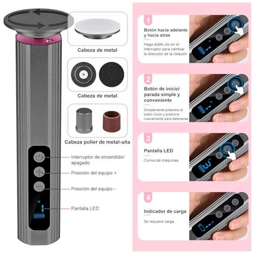 Lima Electrica pies Durezas, Electrica Aparato de Pedicura Eliminar de Callos, Profesional Lima Eléctrica Recargable para Pies con Pantalla LCD y 9 Niveles, para Secos y Agrietados Talone (Gris)
