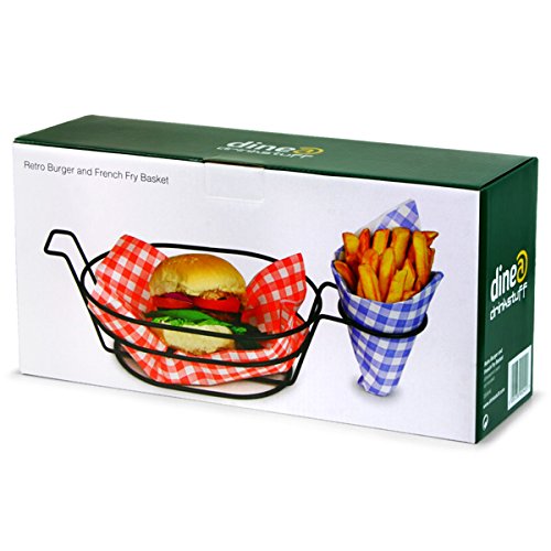 Retro Burger and French Fry Basket Fast Food Basket with Chip Cone