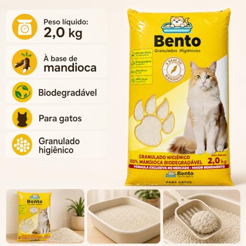 Areia Sanitária Higiênica para Gatos 2kg Biodegradável de Mandioca Alto Poder de Absorção Natural sem Perfume Torrão Firme Baixa Poeira para Caixa de Areia e Ajuda no Controle de Odores