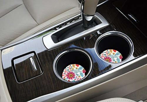 Ceramic Car Coasters Pack of 2,Absorbent Stoneware Auto Cup Holder Coasters for Drinks,Car Accessories Absorb Sweat Condensations to Keep Your Car Cup Holders Clean and Dry,2.56"Diameter (Sunflower)