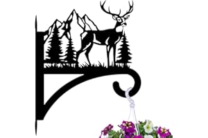 peacoblue Iron Plant Hanger Hook for Outdoor Indoor Hanging Plant Flower Fern Pots Lantern Bird Feeder,12"x15.4" Weather Resistant Metal Wall Holder for Porch Garden Farmhouse(Deer and Forest)