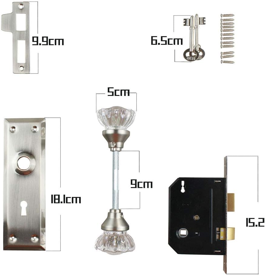NUZAMAS Old Time Mortise Lock Glass Crystal Knob Set Skeleton, Zinc Alloy Plate, Door Knobs Look with Keys - Image 4