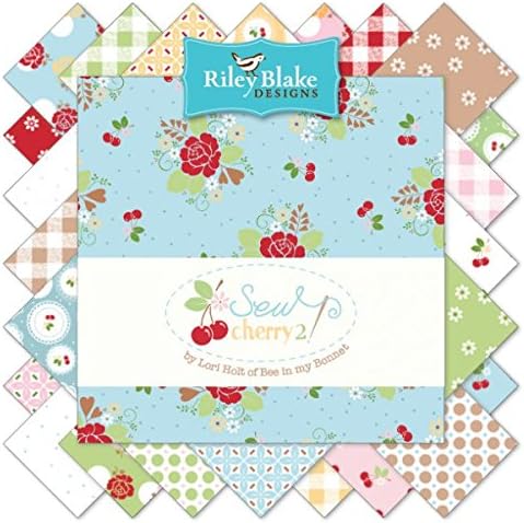 Sew Cherry 2 5" Fabric Squares Charm Pack by Lori Holt of Bee in My Bonnet for Riley Blake, 42 pieces