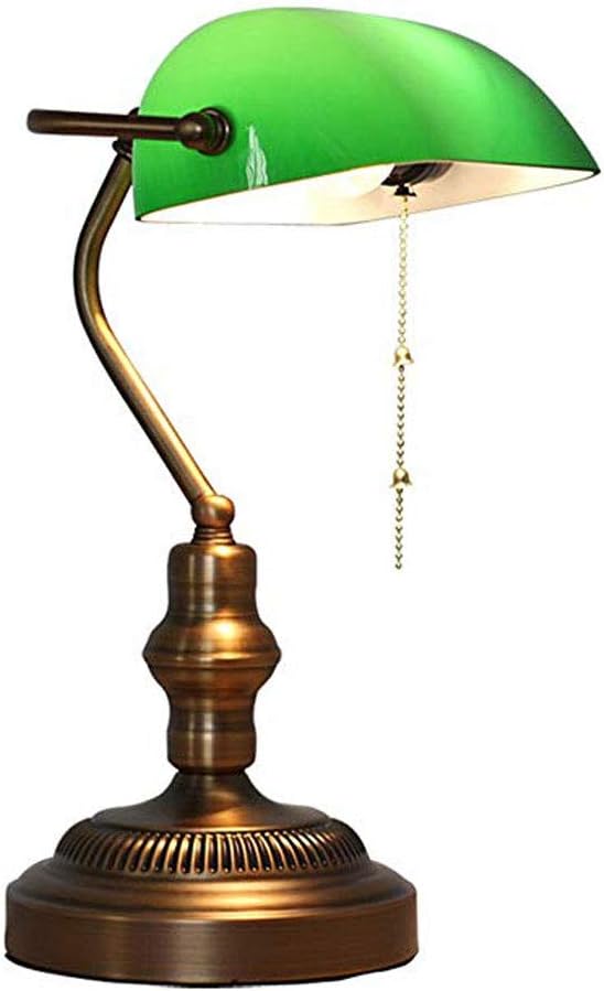 NWLAMP Banker's Table Lamp, Traditional Desk Lamp with Pull Chain, Decorative Bedside Nightstand Lamp with Green Glass Shade, Reading Lamp Light for Living Room Bedroom Reading Study