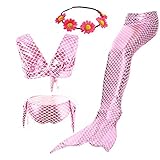 Camlinbo Girls 3 Pcs Mermaid Tail Swimsuit Swimwear Princess Sea-Maid Bikini Set