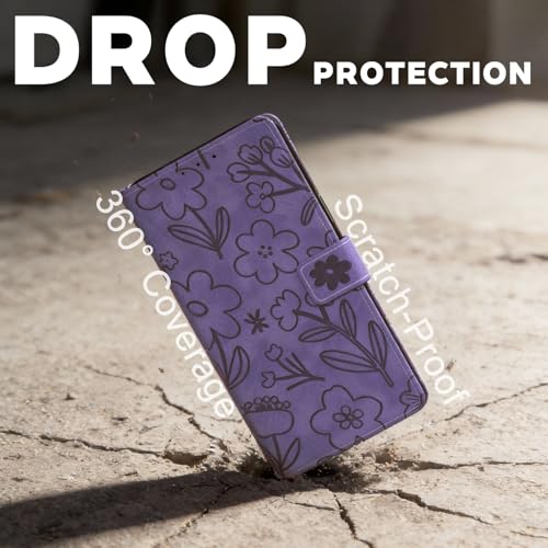 Bemoloon Flip Flowers Case for Samsung Galaxy A57 5G 6.7" SM-A576B/DS Mobile Phone Case with Card Slots and Pocket, Purple Flower