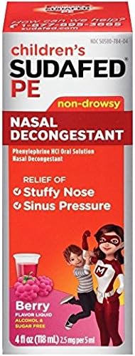 Children's Sudafed PE Non-Drowsy Nasal Decongestant Berry Flavor *(Does Not Contain Pseudophedrine)*, 4oz. Per Bottle (4 Pack)