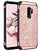 BENTOBEN Luxury Glitter Bling 2 in 1 Hybrid Hard Cover with Sparkly PU Leather Chrome Scratch Resistant Shockproof Protective Phone Case for Samsung Galaxy S9 Plus(2018 Released) /SM-G960U,Rose Gold