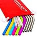 Kitchen Up Straws Set Extra Long, Regular Size Reusable Drinking Natural Bent Straw: 6 Silicone + 4 Stainless Steel Best 18/10 + 3 Brushes + 1 Travel Pouch