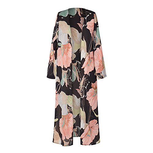 Makeupstore Kimono Cardigan, Clearance! Women Printed Shawl Long Sleeve Chiffon Wrap Shawl Blouse Tops (Black, L)