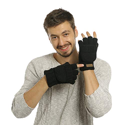 ViGrace Winter Knitted Convertible Fingerless Gloves Wool Mittens