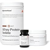 Momentous Arnold's Stack - Creatine Monohydrate Powder, Essential Grass-Fed Whey Protein Powder (Chocolate) &amp; Vitamin D3 (2000 IU) - Daily Fundamentals to Support Muscle Strength &amp; Longevity
