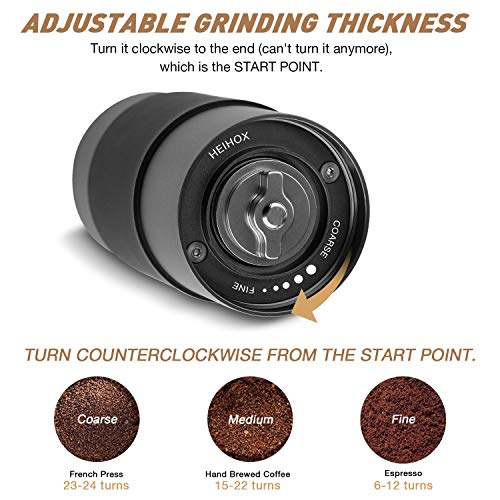 Heihox Hand-Kaffeemühle mit verstellbarer konischer Edelstahl-Fräsmühle, Kapazität 30 g, tragbare Mühle schnellere… – Bild 3