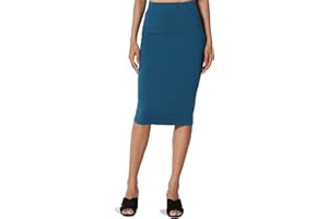 TheMogan Women's Basic Comfort Stretch Cotton Elastic High Waist Knee Midi Pencil Skirt