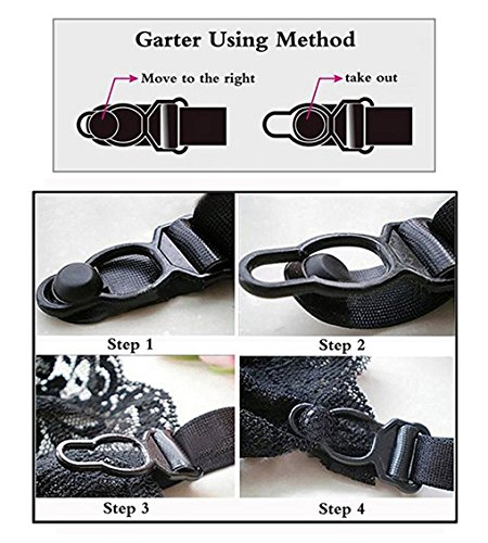 MISMXC Womens Lace Garter Belt Panties & Sheer Stockings Lingerie Set (Black style 2) - Thumbnail 2