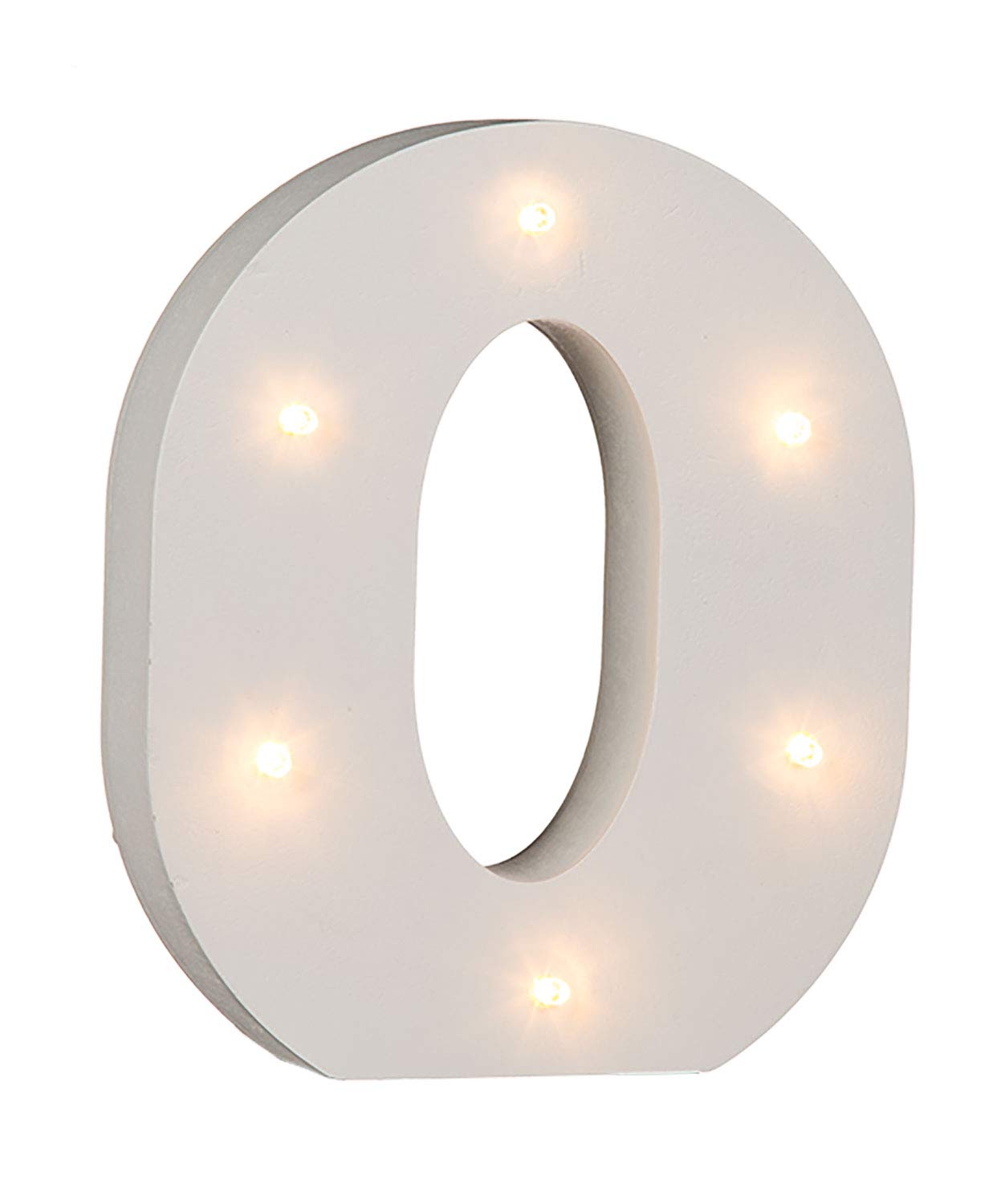 OOTB Illuminated Letter O Light with 6 LED, Wood, White