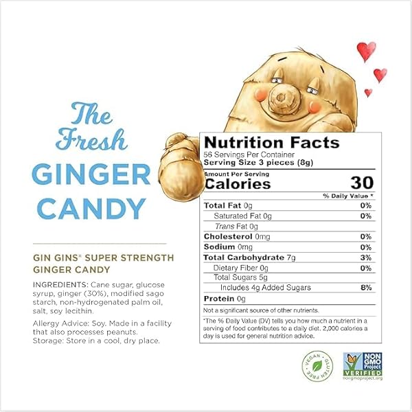 GIN GINS SUPER STRENGTH – NATURAL GINGER CANDY BY THE GINGER PEOPLE – INDIVIDUALLY WRAPPED HEALTHY CANDY – SUPER STRENGTH FLAVOR – LARGE 1 LB BAG (16OZ) – PACK OF 12