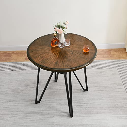 Solid Wood Round Bar Table, Large Counter Table with Sturdy Cross Metal