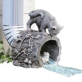 Collections Etc Curious Kitty Cat and Frog Gutter Downspout, Hand-Painted, Hollow Tree Stump Design, Grey