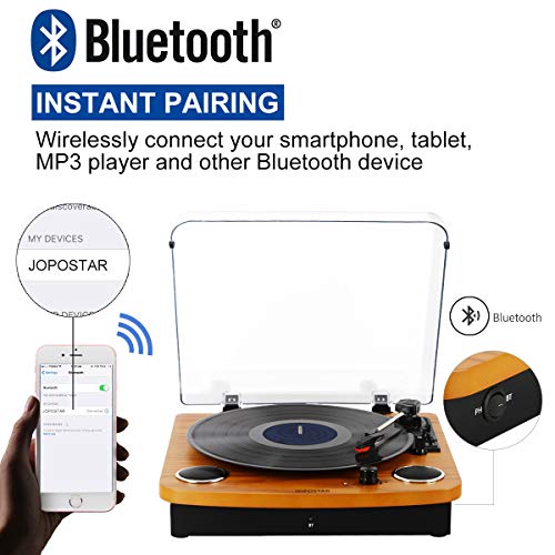 Record Player Turntable,Pareiko Vintage Vinyl Record Turntable Player,Bluetooth Record Player with Speaker,Vinyl to MP3 Recording ,RCA Output,3.5mm Aux Input,Headphone Jack