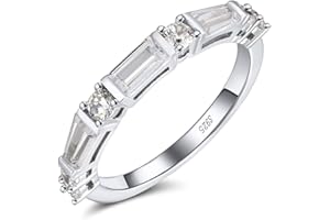 Ginger Lyne Collection Baguette Round CZ Sterling Silver Bridal Anniversary Wedding Band Ring