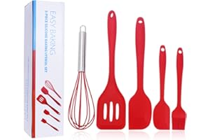 NatureMan 5 Pieces Non-Stick Food Silicone Kitchenware Utensils- Kids Cooking Sets - for Cooking Baking Mixing, Stirring-Ergonomic Dishwasher Safe（Red）