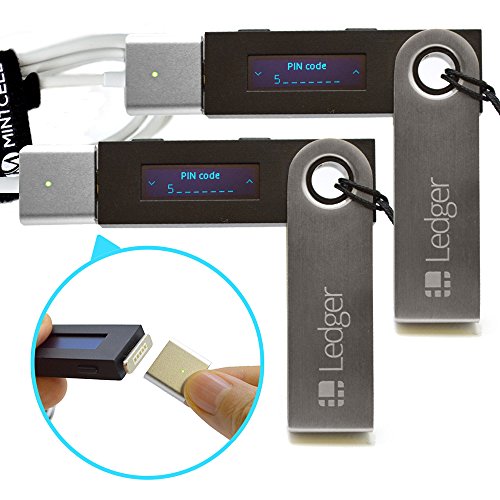 2-Pack of Ledger Nano S - Cryptocurrency Hardware Wallet With MintCell Magnetic USB Cable and Cable Tie