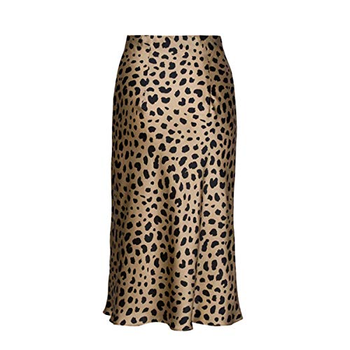 Keasmto Leopard Midi Skirt Plus Size for Women High Waist Silk Satin Skirts Tags M
