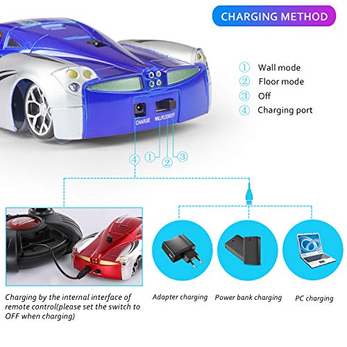 FIGROL Wall Climbing Car,Climbing Rc Cars 360° Rotating Stunt Vehicle,with Remote Control, LED Head Gravity,Rechargeable for Kid,Girfts(Blue) - Thumbnail 3