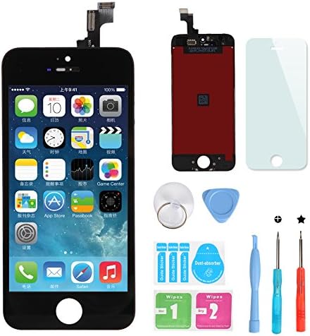 HXSZ LCD Touch Screen Digitizer Frame Assembly Full Set LCD Touch Screen Replacement +tools and Professional Glass Screen Protector for iPhone 5s/4.0 inches (Black)Not for iphone 5