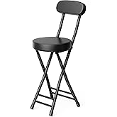 GLCS GLAUCUS Folding Stool,Cushioned Padded Folding Bar Stool,24inch Black Height Heavy Duty Portable Chair Stool with 300lbs Capacity for Kitchen Living Room Garden Camping Fishing