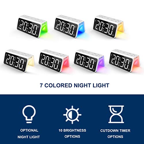AUROULA Bedside Alarm Clock for Kids, Adults and Heavy Sleepers with Night Light, Sleep Aid, Large Display Time / Snooze / FM Radio / 7 Natural Sounds, 2 Alarms, and Easy Travel Settings