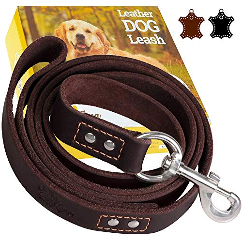 ADITYNA Leather Dog Leash 6 Foot x 3/4 inch - Soft and Strong Leather Leash for Large and Medium Dogs - Dog Training Leash (Brown) - Thumbnail 7