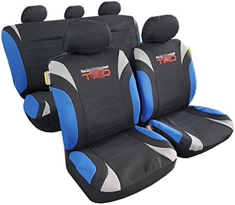 NEW Wolf Gray Blue Airbag Embroidery Poly Car Seat Cover 9PCS/SET For Trd Toyota RAV4, CAMRY, TACOMA, 4RUNNER, HILUX, COROLLA, YARIS Tundra (Royal Blue)
