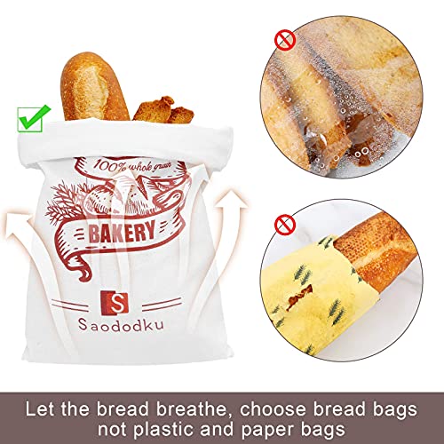 Bread Bags, 2 Pcs 11.8x17.7 and 2 Pcs 5.9x27.5 Bread Storage Bags, Made of Unglued and Unbleached Natural Flax Fabric