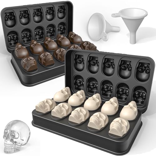LUSHYUM Skull Ice Cube Mold Tray, 2 Pack BPA-Free Skeleton Head Maker Mold, Flexible & Easy Release 3D Skull Molds for Baking Whiskey Cocktail Chocolate Resin, Ideal Gift for Halloween Party