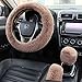 Valleycomfy Winter Warm Faux Wool Steering Wheel Cover with Handbrake Cover Gear Shift Cover Set Universal 15 Inch 1 Set 3 Pcs, Cameo Brown