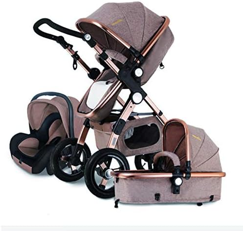 LIUMANG 3 in 1 Baby Stroller High View Khaki Fold-able Baby Trend Stroller Pushchair Bassinet Car Seat Stroller Infant Baby Pushchair Convenience (Khaki)